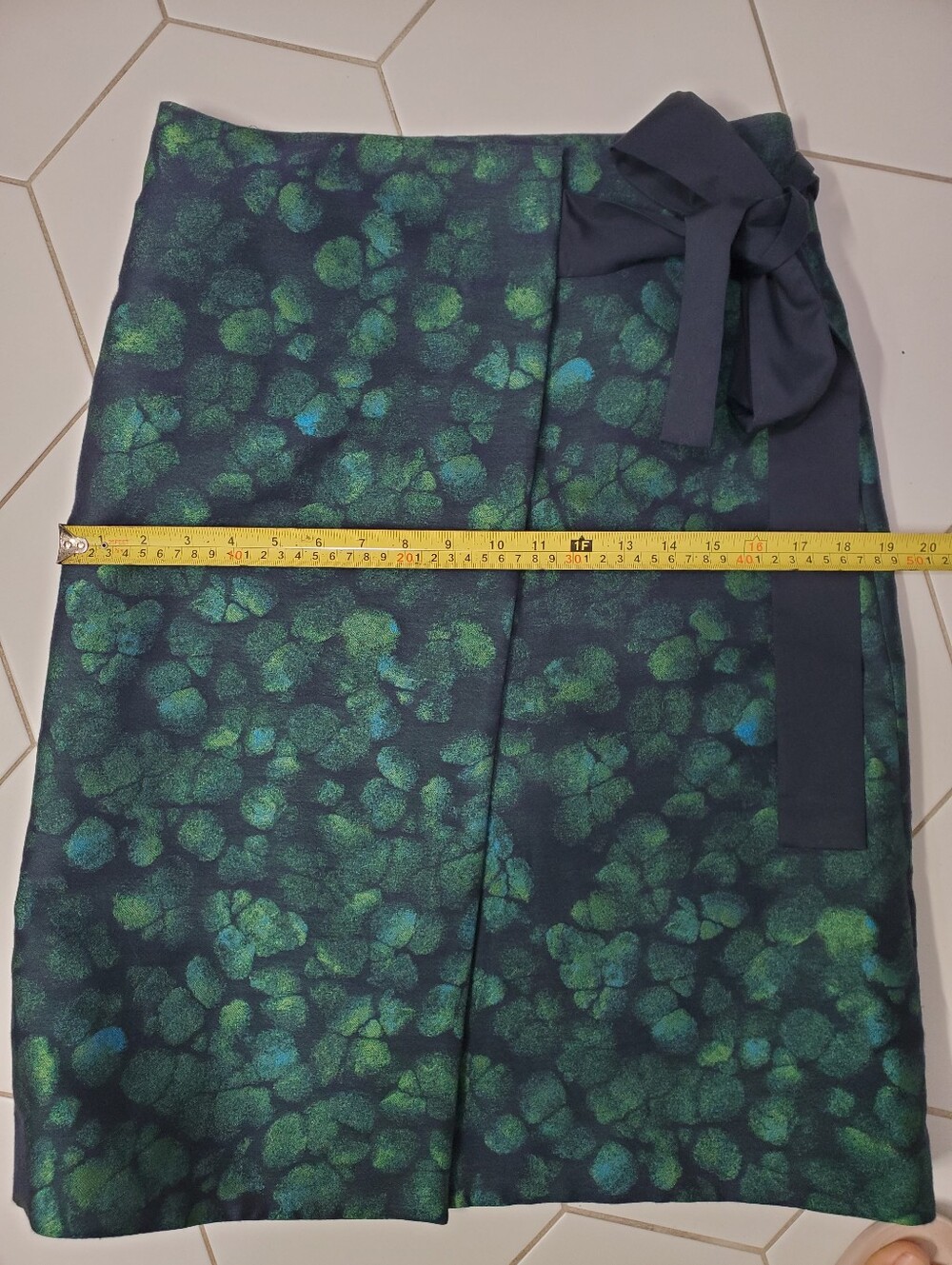 COS Navy Green Teal Jacquard Wrap Skirt with Side Tie - Picture 5 of 5